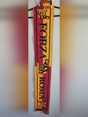AS Roma Soccer Scarf Forza Lupi Italy Football Fan Red Yellow Fringe